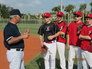 Yankee great Bucky Dent working with our infielders ( Case, Nemeth, Horton, and McBrairty)